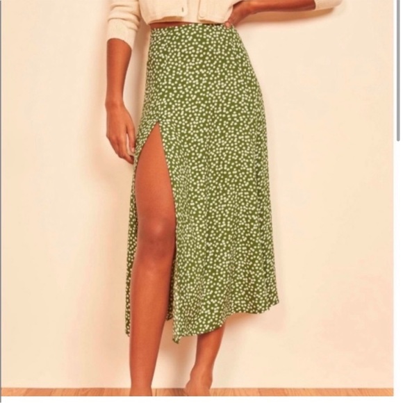 Reformation Dresses & Skirts - Reformation Green w White Polka Dots Viscose Rayon Zoe Midi Skirt Sz. 2P